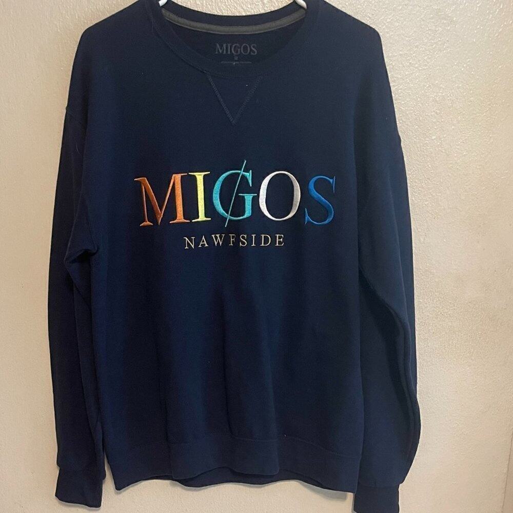 Migos NAWFSIDE Embroidered Crewneck Sweatshirt Navy Blue Men’s M